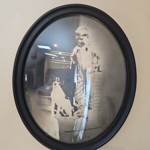 Vintage Bubble Glass Black & White Oval Framed Photo